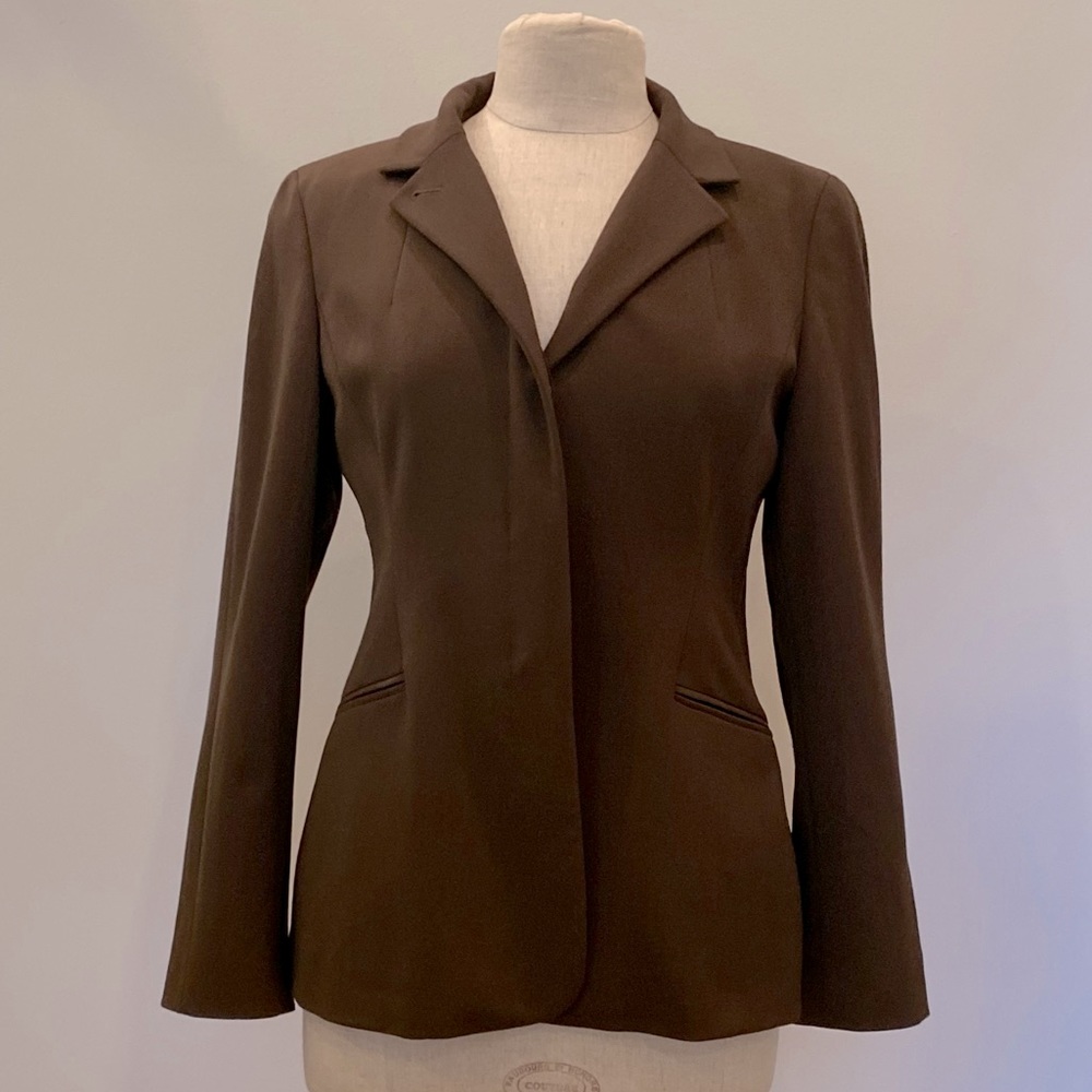 Jaeger Womens Luxurious Olive Green Wool Blazer / Size 8 / Stretch